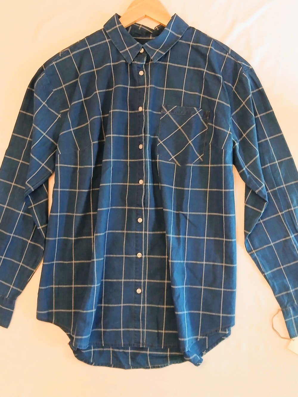 NWT A New Day Women's Long Sleeve Grid Plaid Button Down Shirt - Blue XL